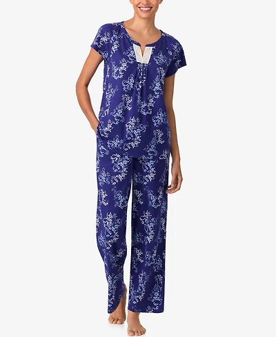 Aria Sleepwear Brushed Cotton Cap Sleeve long pant Pj set