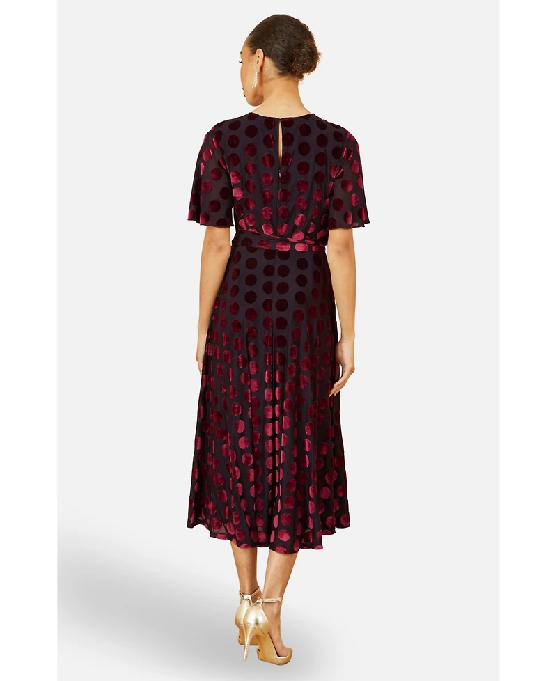Yumi Women's Velour Spot Midi Skater Dress