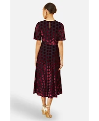 Yumi Women's Velour Spot Midi Skater Dress