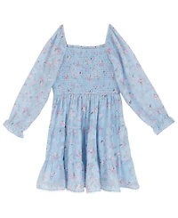 Rare Editions Girls' 7-16 Floral Burnout Chiffon Long-Sleeve Dress