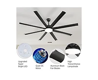 84-inch Modern Standard Black 8-Blade Led Ceiling Fan with Remote and Intelligent Control and Voice Function
