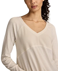 Lucky Brand Women's Waffle Mix V-Neck Top