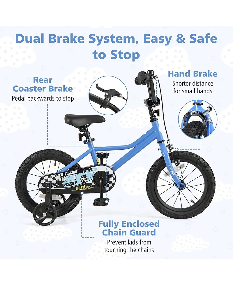 14 Inch Kids Bike with Removable Training Wheels for Aged 3-5 Years Old
