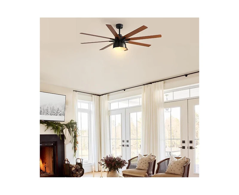 Sofucor 52-inch Modern Black 8-Blade Ceiling Fan with Remote Control and Timing Function