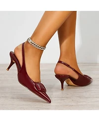 Berness Women's Jennifer Patent Slingback Kitten Heels with Geometric Embellishment