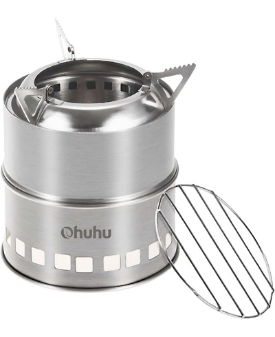 Aofar Stainless Steel Wood Burning Camp Stove – Mini Portable with Grill Grid & Carry Bag for Outdoor Cooking