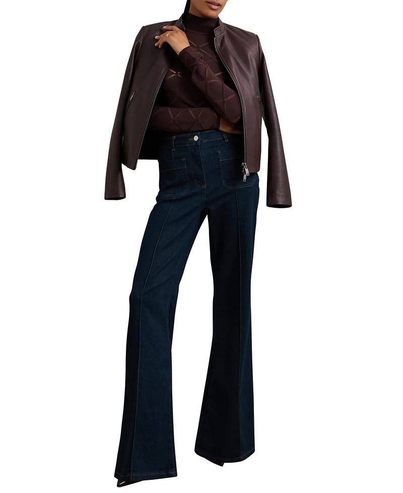 Reiss Women's Laser-Cut Funnel-Neck Knit Top