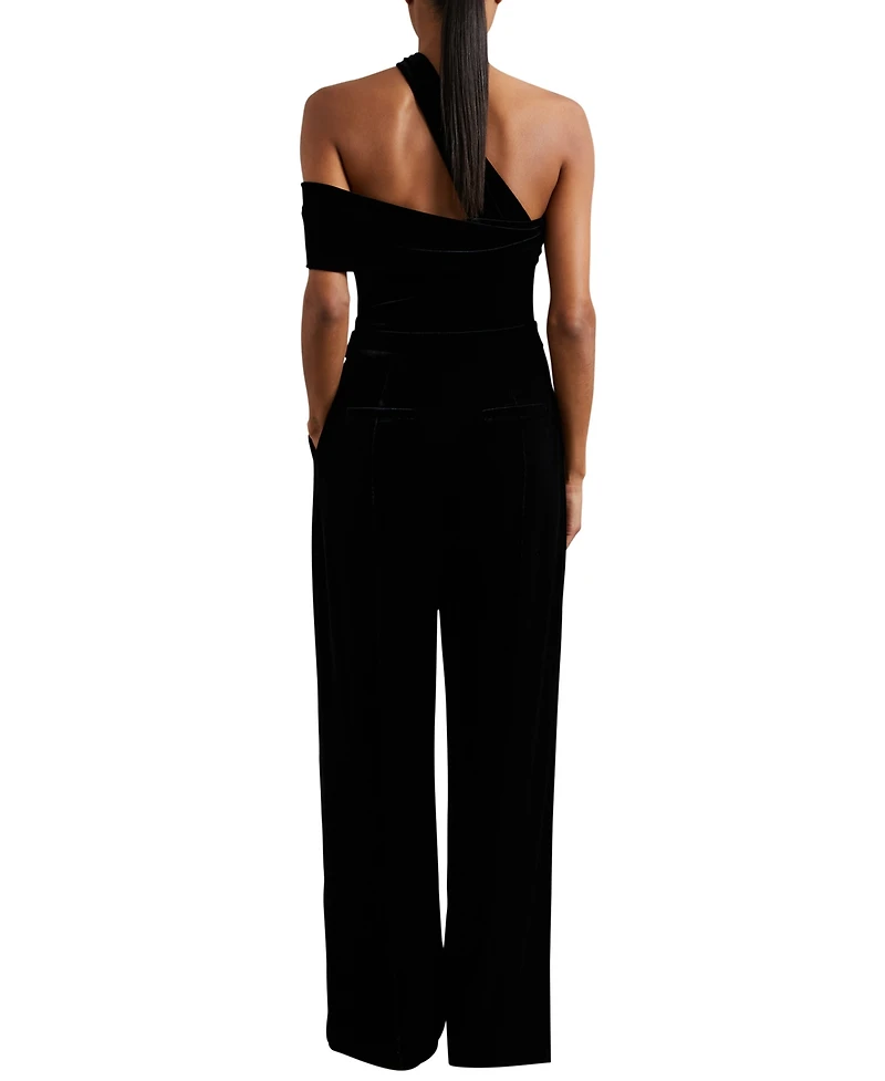Reiss Women's Velvet One-Shoulder Wide-Leg Jumpsuit