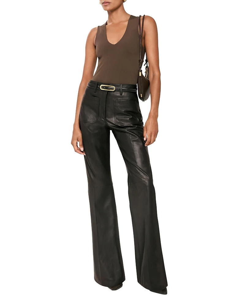 Reiss Women's Leather High-Rise Flared Pants