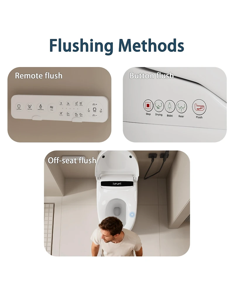 Lalahoo Smart Toilet Tankless Bidet Toilet, One Piece Auto Open Close Lid, Foot Sensor Heated Seat Warm Water Sprayer & Dryer, Remote and Knob Control
