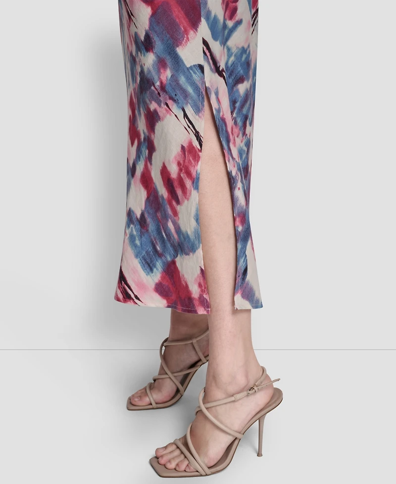 Dkny Women's Sleeveless V-Neck Panel Printed Dress