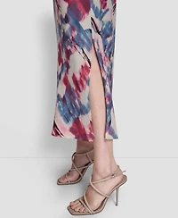 Dkny Women's Sleeveless V-Neck Panel Printed Dress