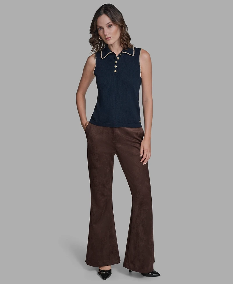 Bcbg Women's Cotton Tipped Collared Sleeveless Knit Top