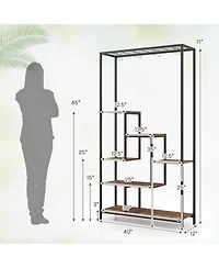 Sugift 6-Tier Tall Plant Stand 71 Inch Metal Indoor Plant Shelf with 10 Hanging Hooks