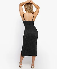 Popilush Women's Shapewear Metallic Knit Bodycon Sculpting Midi Slip Dress