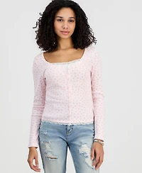 Hippie Rose Juniors' Lace Two-Fer Long-Sleeve Top
