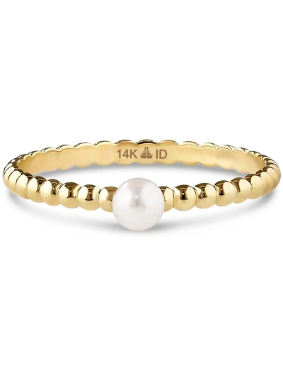 Devata Freshwater Pearl Beaded Ball Ring in 14K Gold
