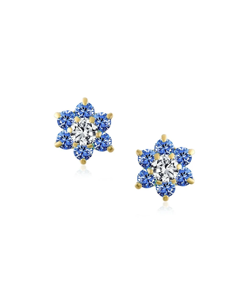 Bling Jewelry Tiny Cz Cubic Zirconia Flower Stud Earrings Real 14K Gold Screw back