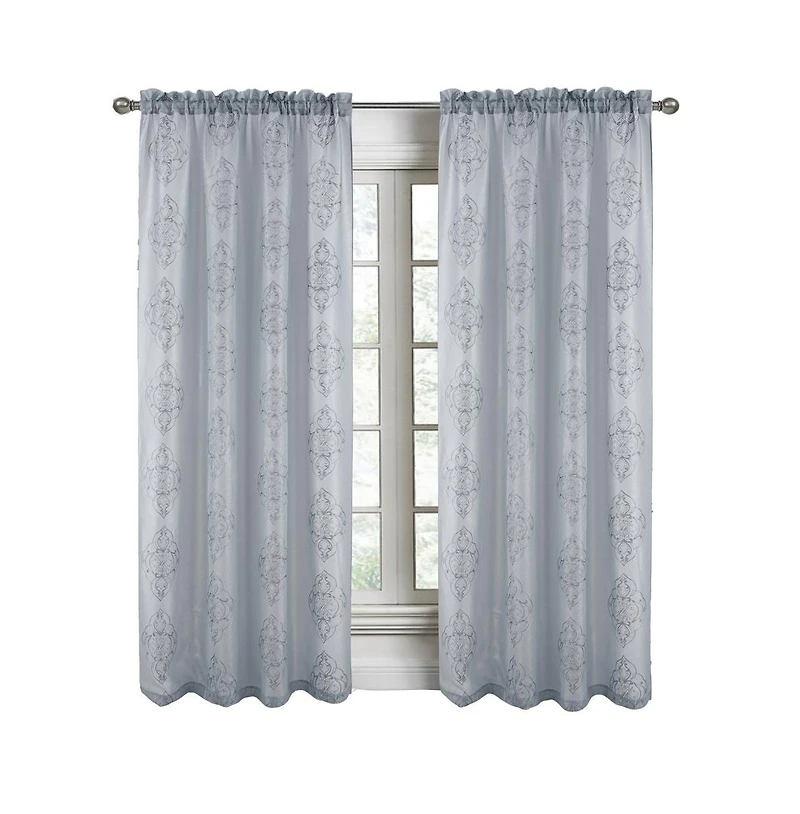 Rt Designers Collection Andrea Emb Metallic Doily Rod Pocket Room Darkening Curtain Panels for Bedroom 54" x 95" Silver