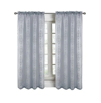 Rt Designers Collection Andrea Emb Metallic Doily Rod Pocket Room Darkening Curtain Panels for Bedroom 54" x 95" Silver