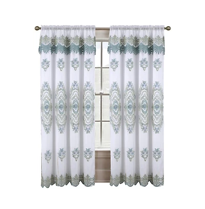 Rt Designers Collection Dayton Emb Attached Valance Backing Blackout Window Curtains 50" x 84" White/Teal
