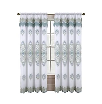 Rt Designers Collection Dayton Emb Attached Valance Backing Blackout Window Curtains 50" x 84" White/Teal