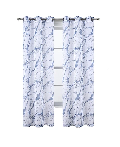Rt Designers Collection Marble Grommet Metallic Sheer Printed Doily Curtain Panel 54" x Blue