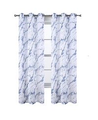 Rt Designers Collection Marble Grommet Metallic Sheer Printed Doily Curtain Panel 54" x Blue