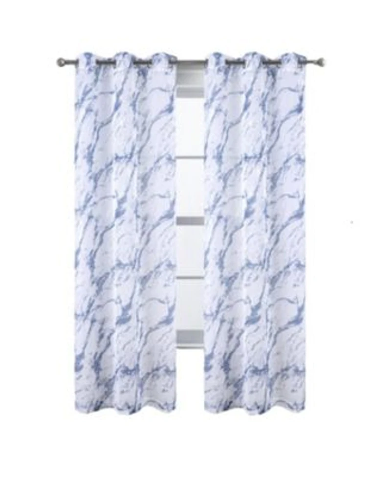 Rt Designers Collection Marble Grommet Metallic Sheer Printed Doily Curtain Panel 54 X22 X Blue