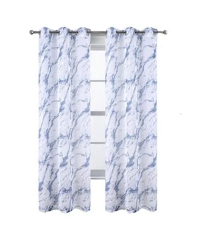 Rt Designers Collection Marble Grommet Metallic Sheer Printed Doily Curtain Panel 54 X22 X Blue