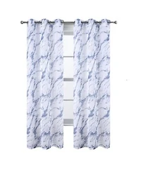 Rt Designers Collection Marble Grommet Metallic Sheer Printed Doily Curtain Panel 54 X22 X Blue