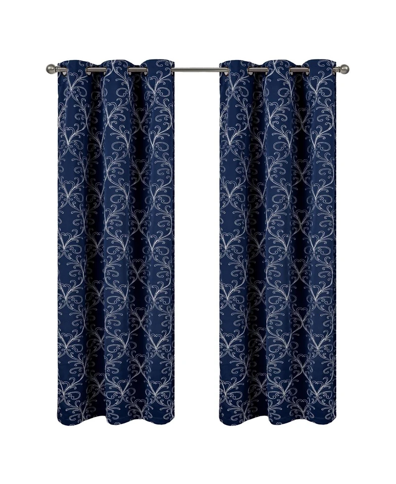 Rt Designer Collection Kimber Embroidered Blackout Luxurious Decorative Grommet Curtain Panel 54" x Navy