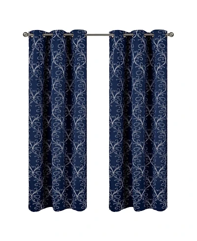 Rt Designer Collection Kimber Embroidered Blackout Luxurious Decorative Grommet Curtain Panel 54" x Navy