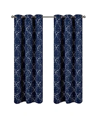 Rt Designer Collection Kimber Embroidered Blackout Luxurious Decorative Grommet Curtain Panel 54" x Navy