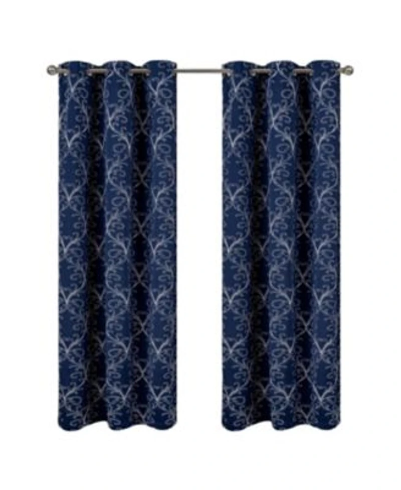 Rt Designer Collection Kimber Embroidered Blackout Luxurious Decorative Grommet Curtain Panel 54 X22 X Navy