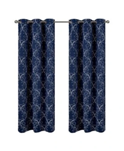 Rt Designer Collection Kimber Embroidered Blackout Luxurious Decorative Grommet Curtain Panel 54 X22 X Navy