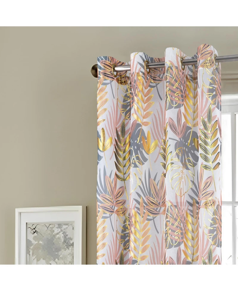 Rt Designer Collection Fern Foil Printed Doily Luxurious Decorative Grommet Curtain Panel 54" x 90" Peach