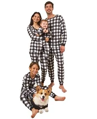 Leveret Matching Family Black White Buffalo Plaid Cotton Pajamas
