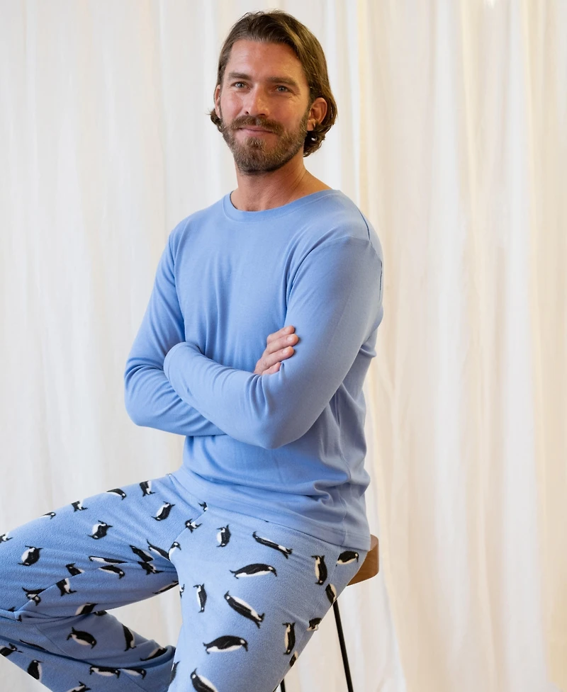 Leveret Men's Cotton Top and Fleece Pants Holiday Pajamas