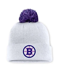 Fanatics Men's White Boston Bruins Authentic Pro Hockey Fights Cancer Cuffed Pom with Knit Hat