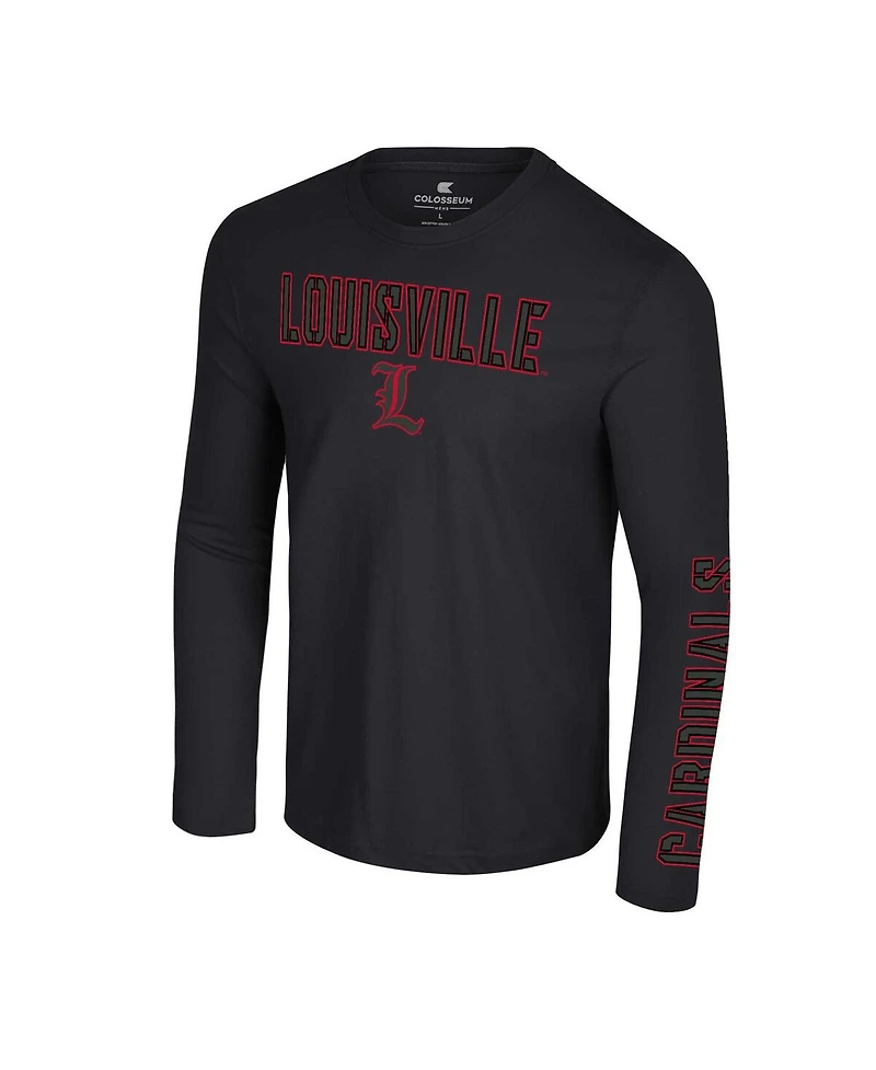 Colosseum Men's Black Louisville Cardinals Color Pop Active Blend 2-Hit Long Sleeve T-Shirt