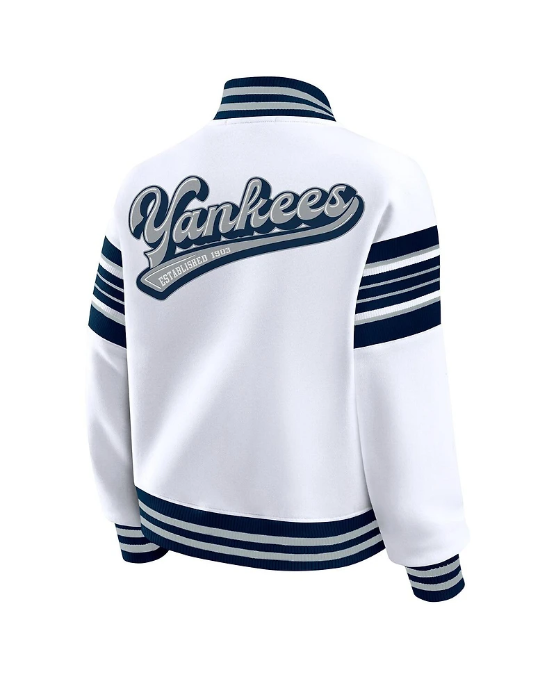 Wear by Erin Andrews Women's White New York Yankees Full-Snap Fleece Sweatshirt Jacket