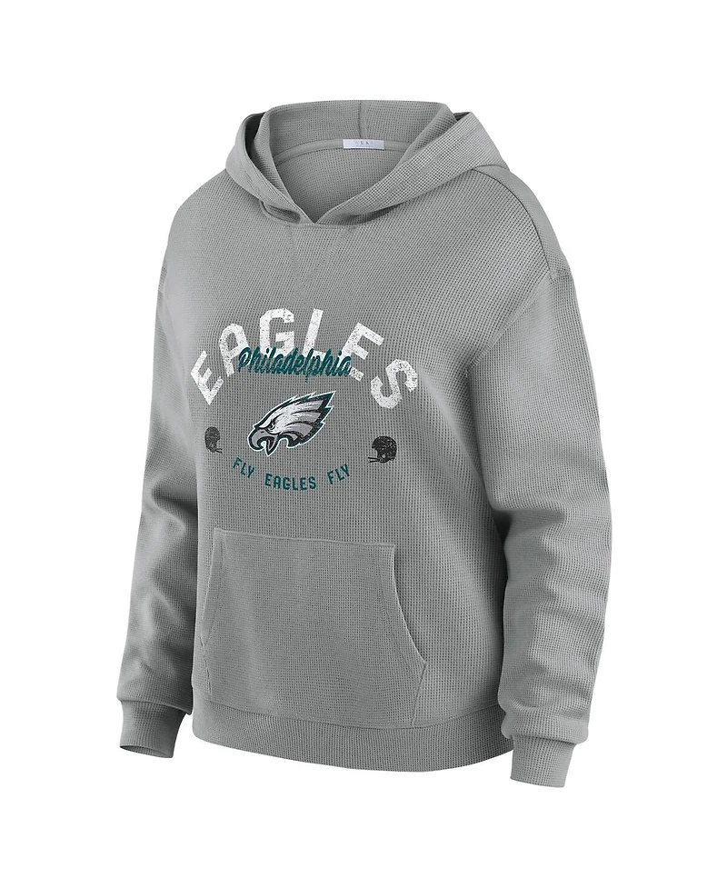 Wear by Erin Andrews Women's 2-Piece Gray Philadelphia Eagles Waffle-Knit Long Sleeve Hooded Shirt and Pants Lounge Set