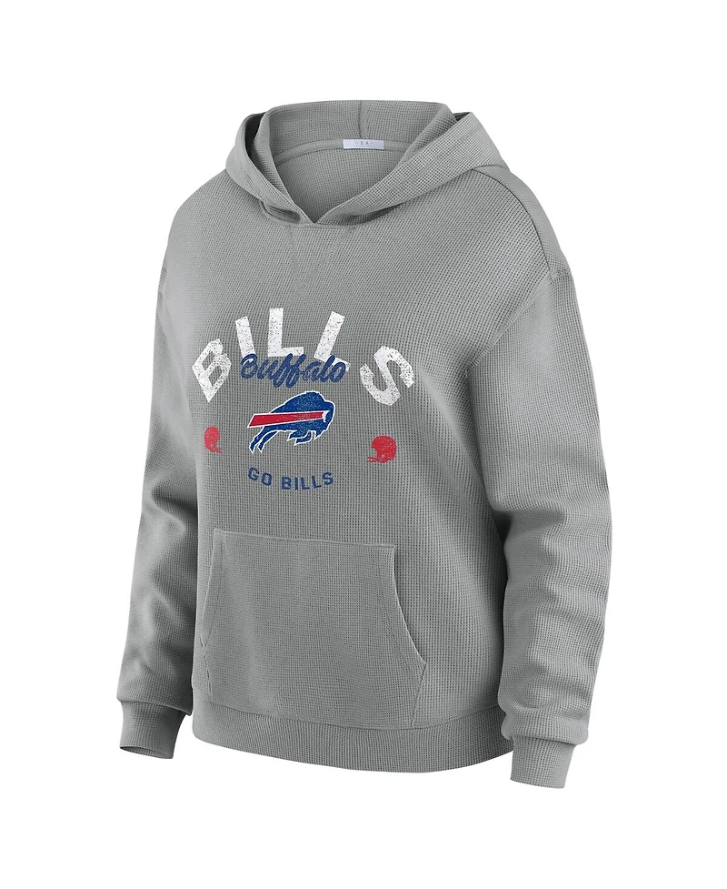 Wear by Erin Andrews Women's 2-Piece Gray Buffalo Bills Waffle-Knit Long Sleeve Hooded Shirt and Pants Lounge Set