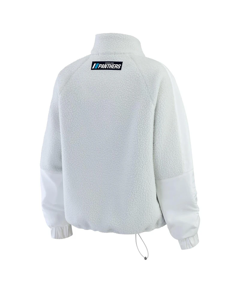 Wear by Erin Andrews Women's White Carolina Panthers Polar Fleece Half-Zip Jacket