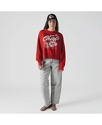 New Era Women's Red Kansas City Chiefs Oversized Throwback Mineral Wash Crew Neck Sweatshirt