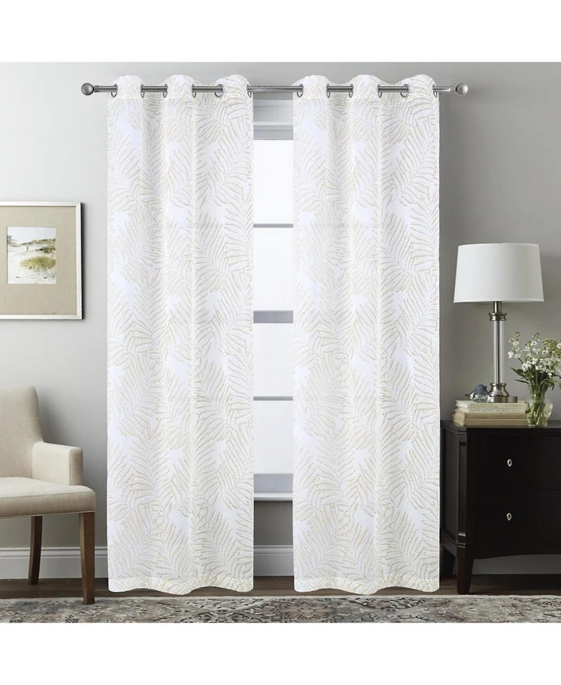 Rt Designers Collection Faye Grommet Metallic Sheer Printed Doily Curtain Panel 54" x 95" Taupe