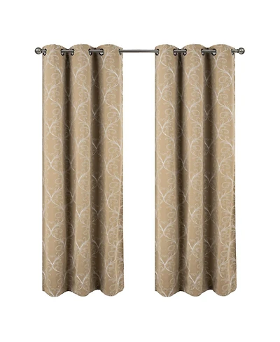 Rt Designer Collection Kimber Embroidered Blackout Luxurious Decorative Grommet Curtain Panel 54" x 84" Taupe