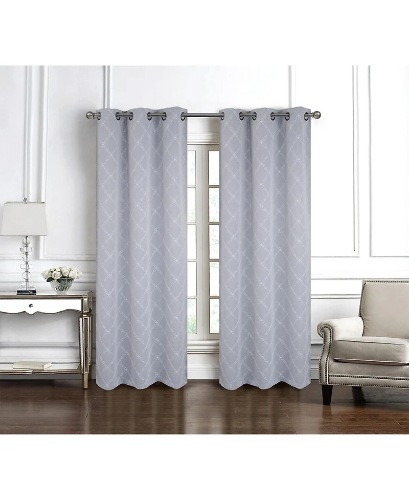 Rt Designer Collection Gable Embroidered Blackout Luxurious Decorative Grommet Curtain Panel 54" x 84" Silver