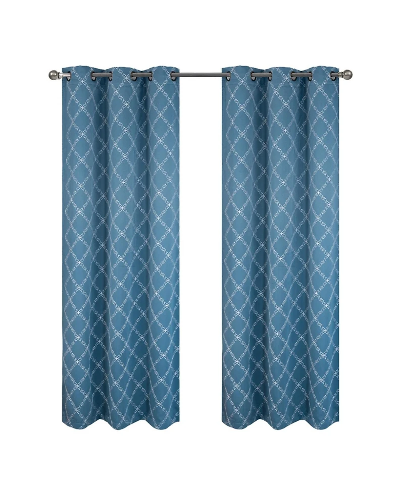 Rt Designer Collection Gable Embroidered Blackout Luxurious Decorative Grommet Curtain Panel 54" x 95" Slate Blue